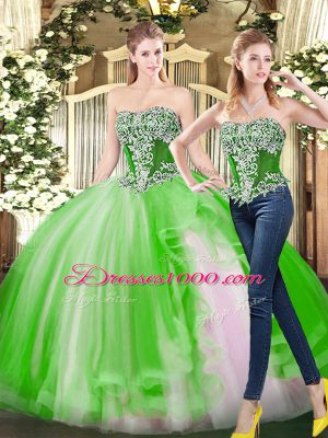 Best Tulle Lace Up Quince Ball Gowns Sleeveless Floor Length Beading