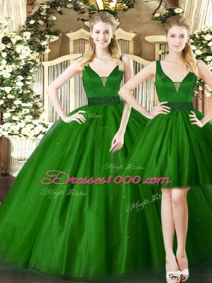 Floor Length Dark Green Quinceanera Dresses Straps Sleeveless Lace Up