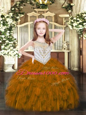 Glorious Brown Little Girls Pageant Gowns Party and Quinceanera with Beading Scoop Sleeveless Zipper
