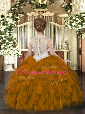 Glorious Brown Little Girls Pageant Gowns Party and Quinceanera with Beading Scoop Sleeveless Zipper