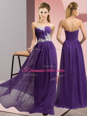 Excellent Floor Length Lace Up Purple for Prom and Party with Appliques