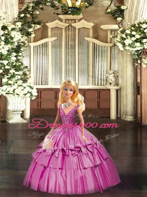 Fuchsia Sleeveless Beading and Ruffled Layers Floor Length 15 Quinceanera Dress