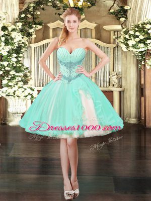 Sleeveless Floor Length Beading and Ruffles Lace Up Vestidos de Quinceanera with Apple Green