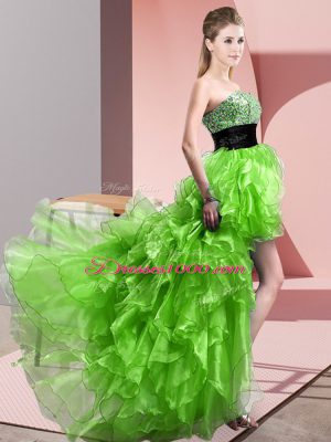 Custom Design Sweetheart Neckline Beading and Ruffles Prom Evening Gown Sleeveless Lace Up