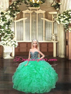 Popular Green Ball Gowns Organza Sweetheart Sleeveless Ruffles Floor Length Lace Up Quinceanera Dresses