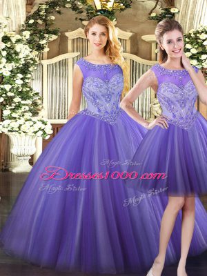 Lavender Scoop Zipper Beading Quinceanera Gowns Sleeveless