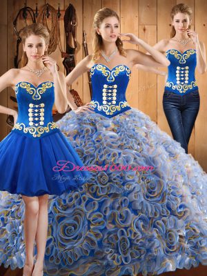 With Train Lace Up Quinceanera Gowns Multi-color for Military Ball and Sweet 16 and Quinceanera with Embroidery Sweep Train