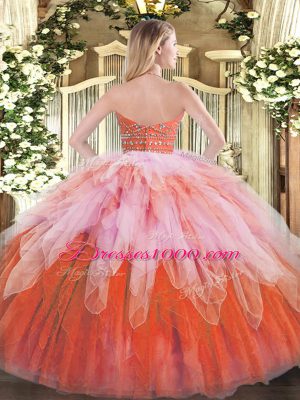 Multi-color Tulle Zipper Quince Ball Gowns Sleeveless Floor Length Beading and Ruffles