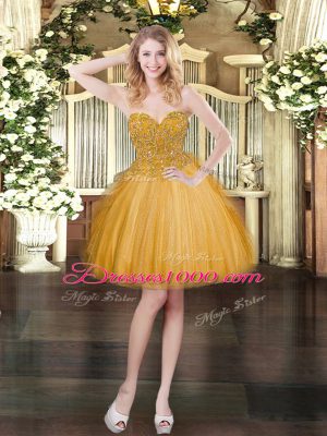 Pretty Gold Sleeveless Tulle Lace Up Quinceanera Gown for Military Ball and Sweet 16 and Quinceanera