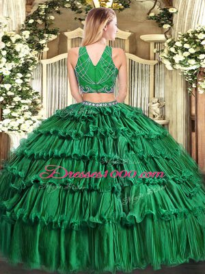Perfect Burgundy Zipper Quinceanera Gowns Beading and Ruffled Layers Sleeveless Floor Length