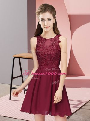 Mini Length Burgundy Bridesmaid Dress Scoop Sleeveless Zipper