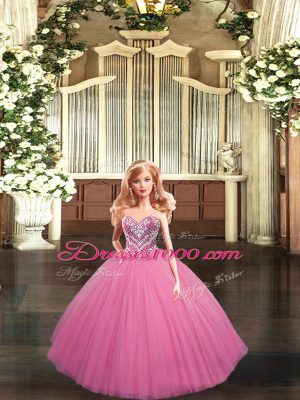 Rose Pink Sweetheart Neckline Beading Ball Gown Prom Dress Sleeveless Lace Up