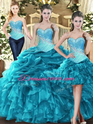 Designer Sweetheart Sleeveless Lace Up Quinceanera Dresses Aqua Blue Tulle