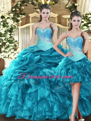 Designer Sweetheart Sleeveless Lace Up Quinceanera Dresses Aqua Blue Tulle