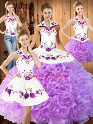 Lilac Sleeveless Embroidery Floor Length Sweet 16 Dresses