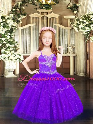 Purple Sleeveless Beading Floor Length Womens Party Dresses