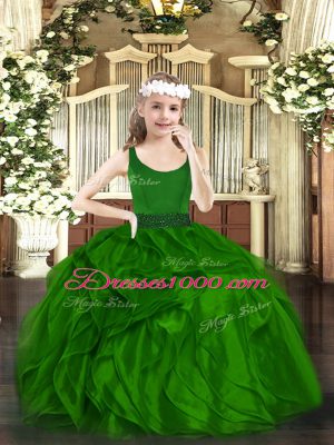 Most Popular Scoop Sleeveless Organza Kids Formal Wear Beading and Ruffles Zipper