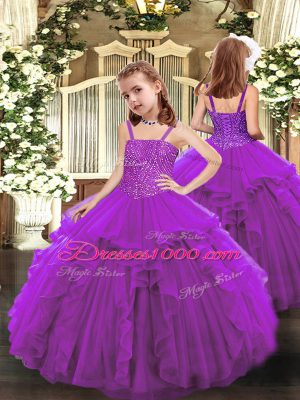 Most Popular Eggplant Purple Lace Up Sweetheart Beading and Ruffles Sweet 16 Quinceanera Dress Organza Sleeveless