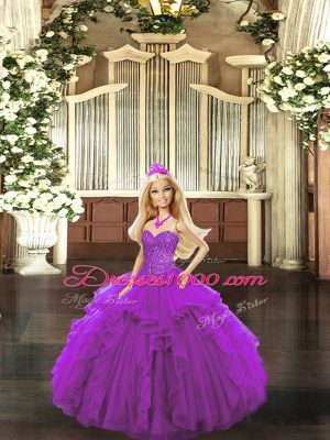 Most Popular Eggplant Purple Lace Up Sweetheart Beading and Ruffles Sweet 16 Quinceanera Dress Organza Sleeveless