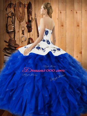 Latest Sleeveless Embroidery and Ruffles Lace Up Quinceanera Dresses