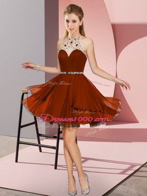 Best Rust Red Empire Sweetheart Sleeveless Chiffon Mini Length Zipper Beading Prom Gown