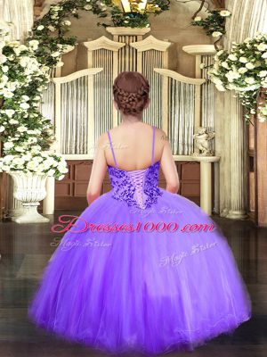 Ball Gowns Little Girl Pageant Gowns Lilac Spaghetti Straps Tulle Sleeveless Floor Length Lace Up