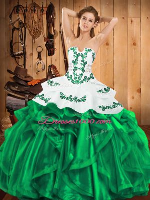 Delicate Sleeveless Embroidery and Ruffles Lace Up 15 Quinceanera Dress