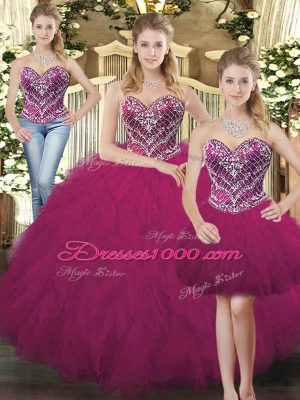Free and Easy Floor Length Fuchsia 15 Quinceanera Dress Sweetheart Sleeveless Lace Up