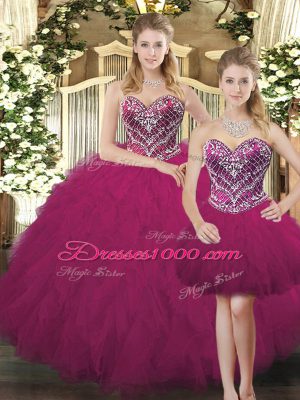 Free and Easy Floor Length Fuchsia 15 Quinceanera Dress Sweetheart Sleeveless Lace Up