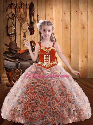 Multi-color Lace Up Pageant Gowns Embroidery and Ruffles Sleeveless Floor Length
