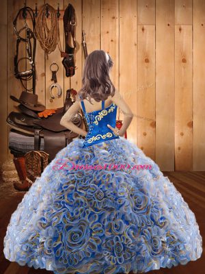 Multi-color Lace Up Pageant Gowns Embroidery and Ruffles Sleeveless Floor Length