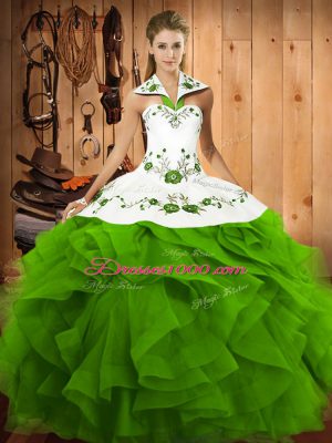 Ball Gowns Quinceanera Gown Halter Top Tulle Sleeveless Floor Length Lace Up