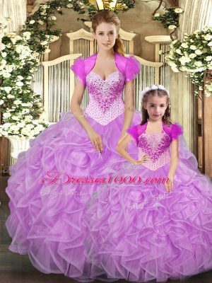 Low Price Floor Length Lace Up Sweet 16 Quinceanera Dress Baby Pink for Military Ball and Sweet 16 and Quinceanera with Beading and Ruffles