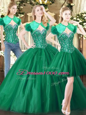 Comfortable Ball Gowns Quinceanera Gowns Green Sweetheart Tulle Sleeveless Floor Length Lace Up
