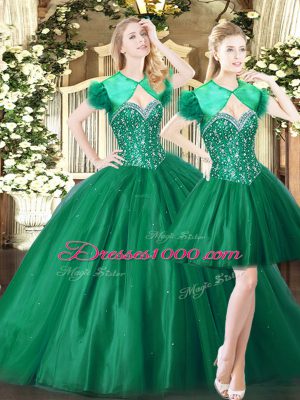 Comfortable Ball Gowns Quinceanera Gowns Green Sweetheart Tulle Sleeveless Floor Length Lace Up