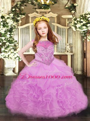 Scoop Sleeveless Organza Pageant Dress for Girls Beading and Ruffles and Pick Ups Zipper