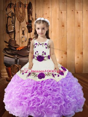 Great Straps Sleeveless Fabric With Rolling Flowers Little Girls Pageant Dress Wholesale Embroidery and Ruffles Lace Up