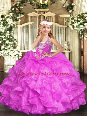 Best Sleeveless Lace Up Floor Length Beading and Ruffles Pageant Gowns For Girls
