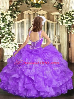 Best Sleeveless Lace Up Floor Length Beading and Ruffles Pageant Gowns For Girls