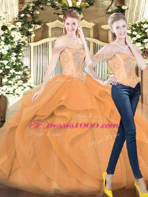 Hot Selling Floor Length Orange Red Sweet 16 Quinceanera Dress Organza Sleeveless Beading and Ruffles