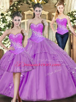 Stunning Lilac Sweetheart Neckline Beading Quinceanera Dress Sleeveless Lace Up