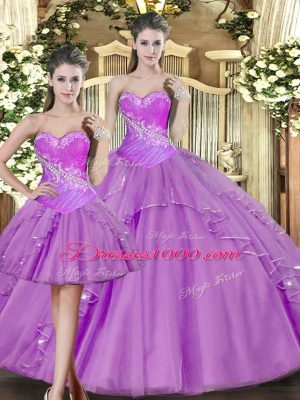 Stunning Lilac Sweetheart Neckline Beading Quinceanera Dress Sleeveless Lace Up