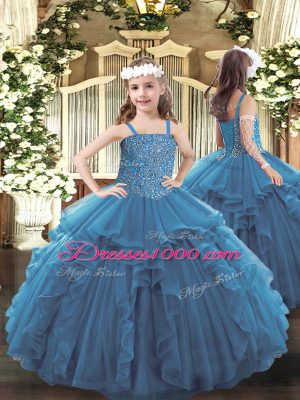 Teal Sleeveless Beading and Ruffles Floor Length Quinceanera Dress