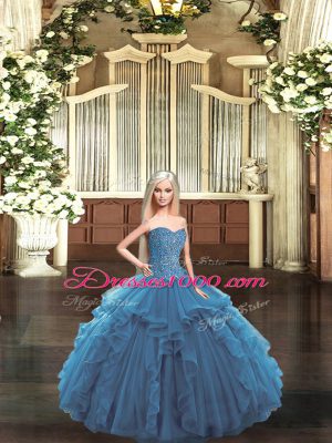 Teal Sleeveless Beading and Ruffles Floor Length Quinceanera Dress