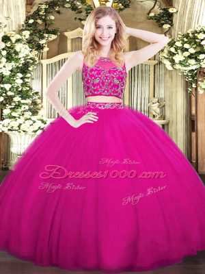 High-neck Sleeveless Tulle Sweet 16 Dresses Beading Zipper