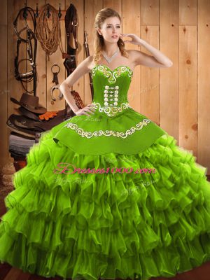 Lace Up Vestidos de Quinceanera Embroidery and Ruffled Layers Sleeveless Floor Length