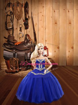 Tulle Sleeveless Floor Length Vestidos de Quinceanera and Embroidery