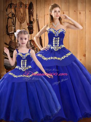 Tulle Sleeveless Floor Length Vestidos de Quinceanera and Embroidery