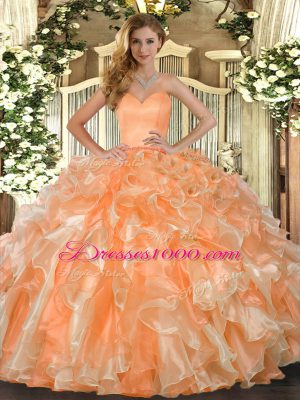 Suitable Orange Sweetheart Lace Up Beading and Ruffles Sweet 16 Quinceanera Dress Sleeveless