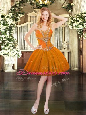 Sweetheart Sleeveless Prom Dresses Mini Length Beading Orange Tulle